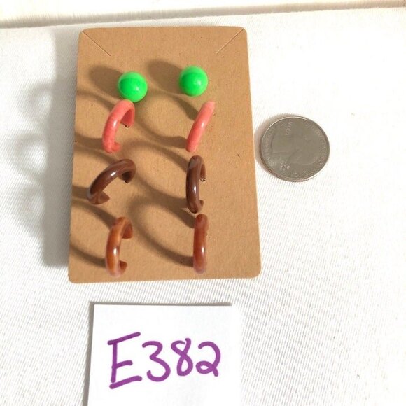 Green Ball Stud Warm Color Tones Hoop Pierced Earrings 4 Pairs - Picture 5 of 6